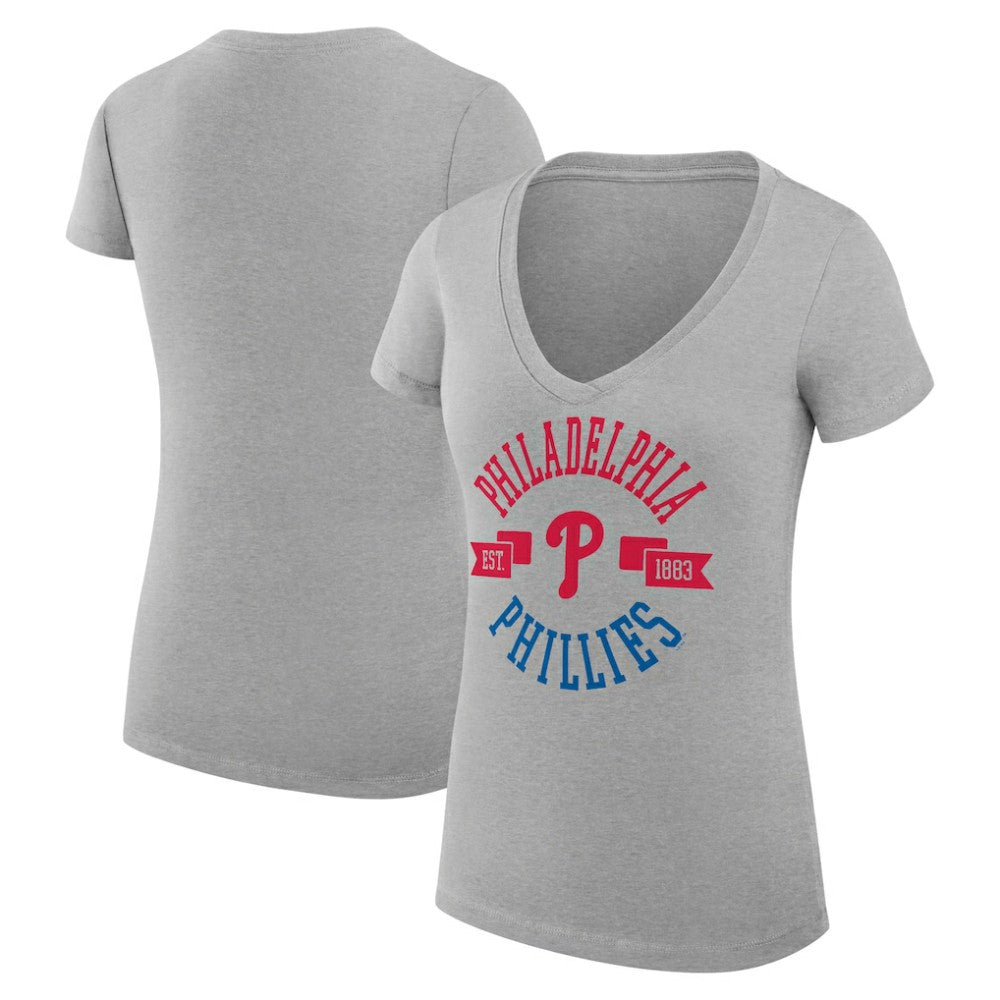 Heather Gray Philadelphia Phillies G-III 4Her by Carl Banks Women's Super-Slim Fit Lightweight City Graphic V-Neck T-Shirt