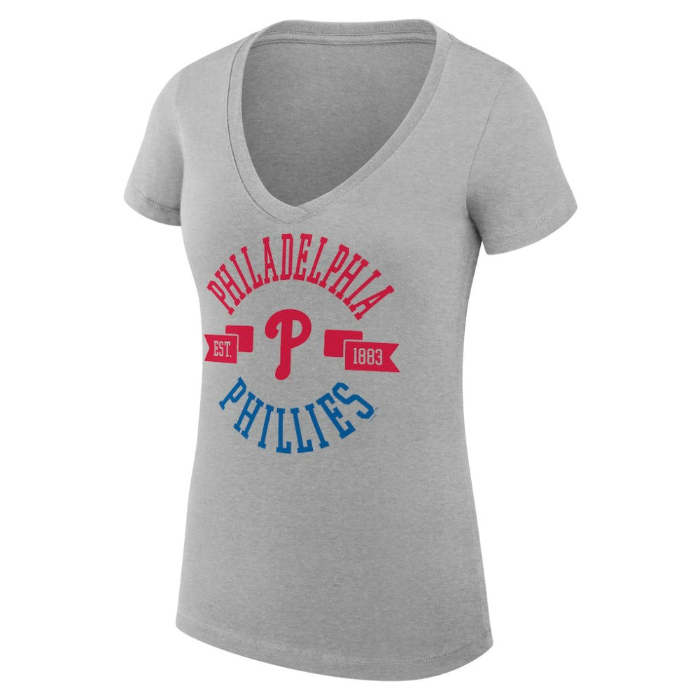 Heather Gray Philadelphia Phillies G-III 4Her by Carl Banks Women's Super-Slim Fit Lightweight City Graphic V-Neck T-Shirt