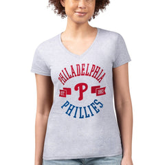 Heather Gray Philadelphia Phillies G-III 4Her by Carl Banks Women's Super-Slim Fit Lightweight City Graphic V-Neck T-Shirt