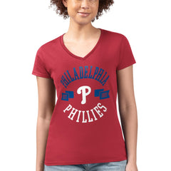 Red Philadelphia Phillies G-III 4Her by Carl Banks Women's Super-Slim Fit Lightweight City Graphic V-Neck T-Shirt