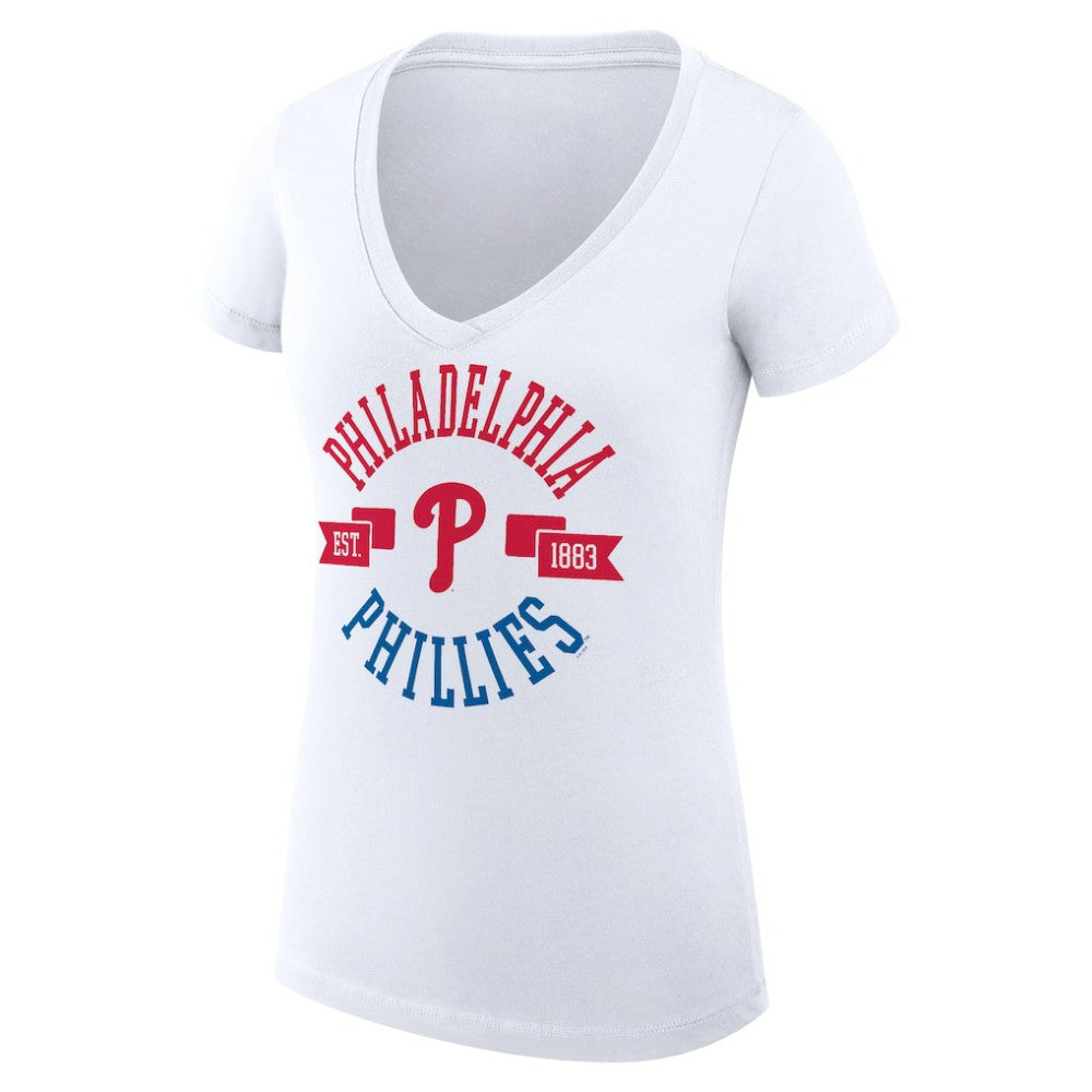 White Philadelphia Phillies G-III 4Her by Carl Banks Women's Super-Slim Fit Lightweight City Graphic V-Neck T-Shirt
