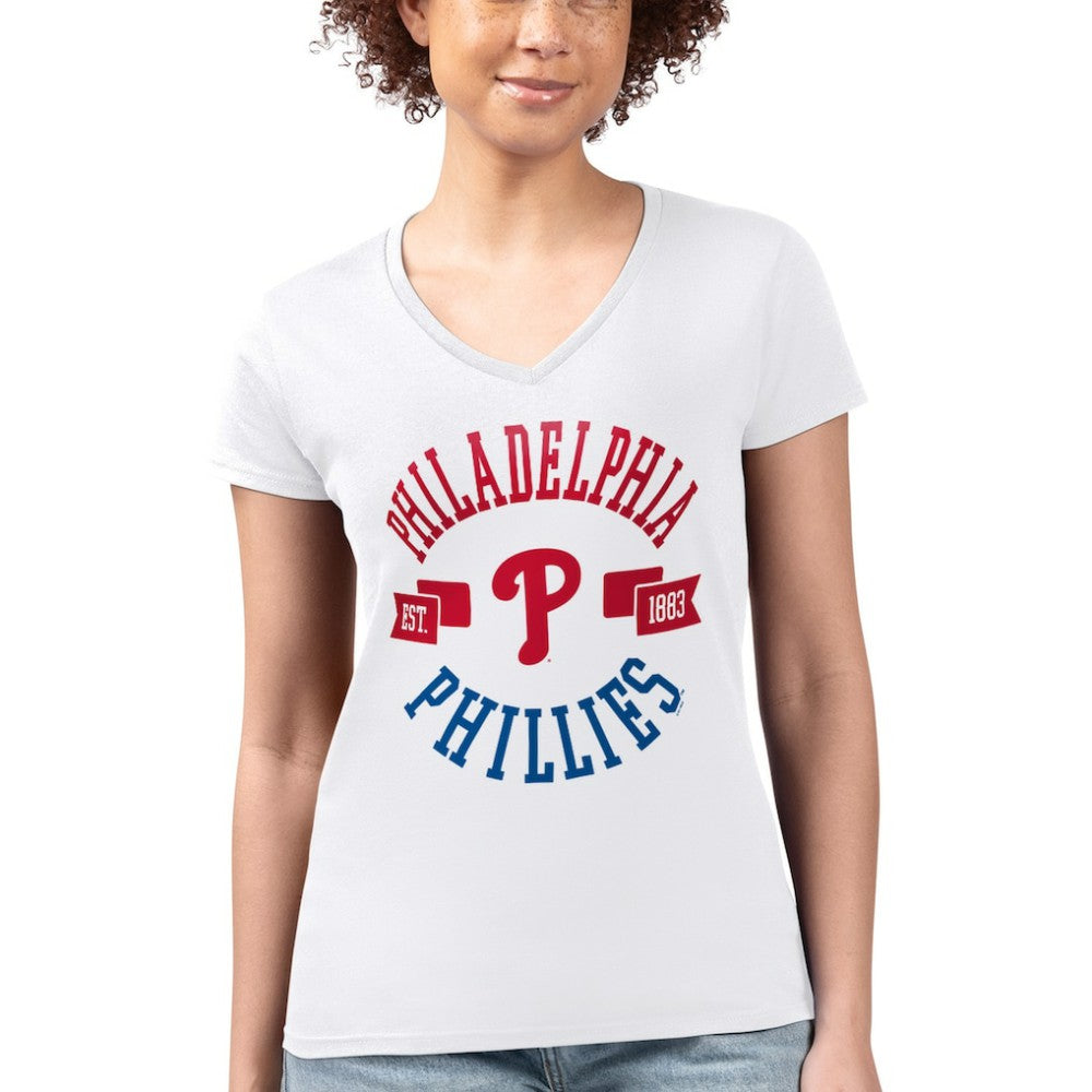 White Philadelphia Phillies G-III 4Her by Carl Banks Women's Super-Slim Fit Lightweight City Graphic V-Neck T-Shirt