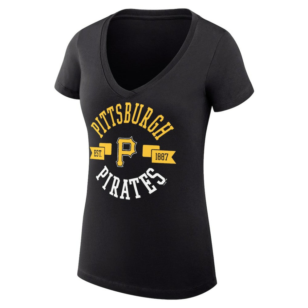 Black Pittsburgh Pirates G-III 4Her by Carl Banks Women's Super-Slim Fit Lightweight City Graphic V-Neck T-Shirt
