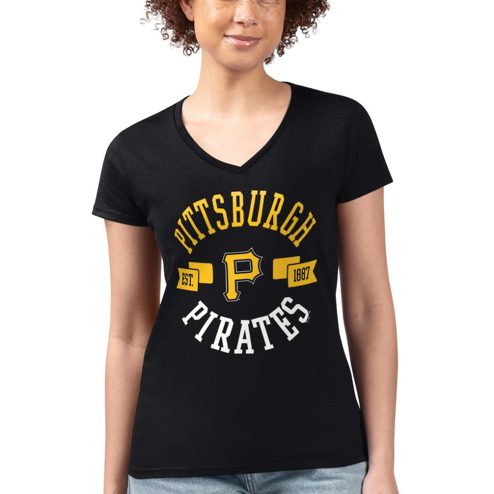 Black Pittsburgh Pirates G-III 4Her by Carl Banks Women's Super-Slim Fit Lightweight City Graphic V-Neck T-Shirt