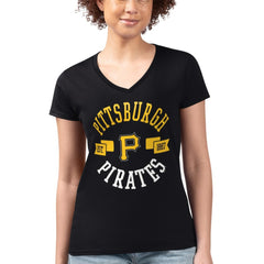 Black Pittsburgh Pirates G-III 4Her by Carl Banks Women's Super-Slim Fit Lightweight City Graphic V-Neck T-Shirt