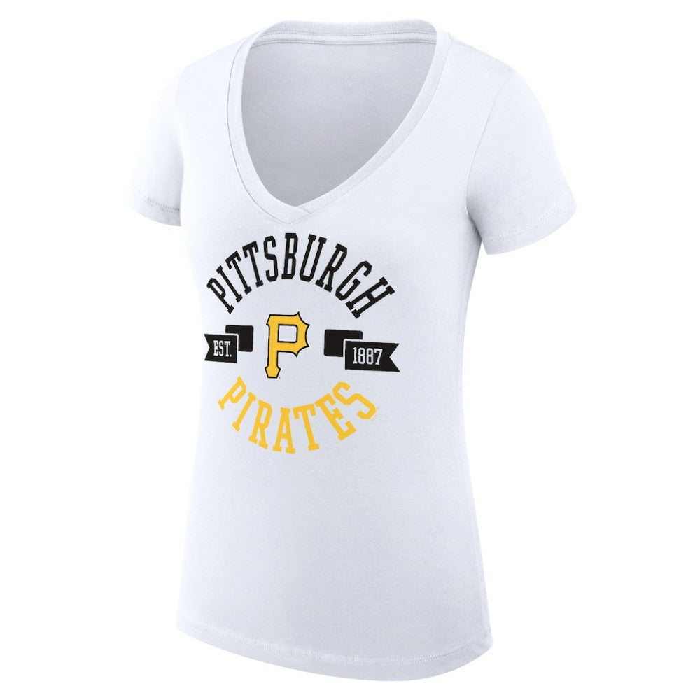 White Pittsburgh Pirates G-III 4Her by Carl Banks Women's Super-Slim Fit Lightweight City Graphic V-Neck T-Shirt