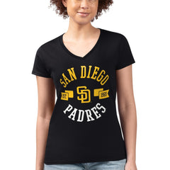 Black San Diego Padres G-III 4Her by Carl Banks Women's Super-Slim Fit Lightweight City Graphic V-Neck T-Shirt