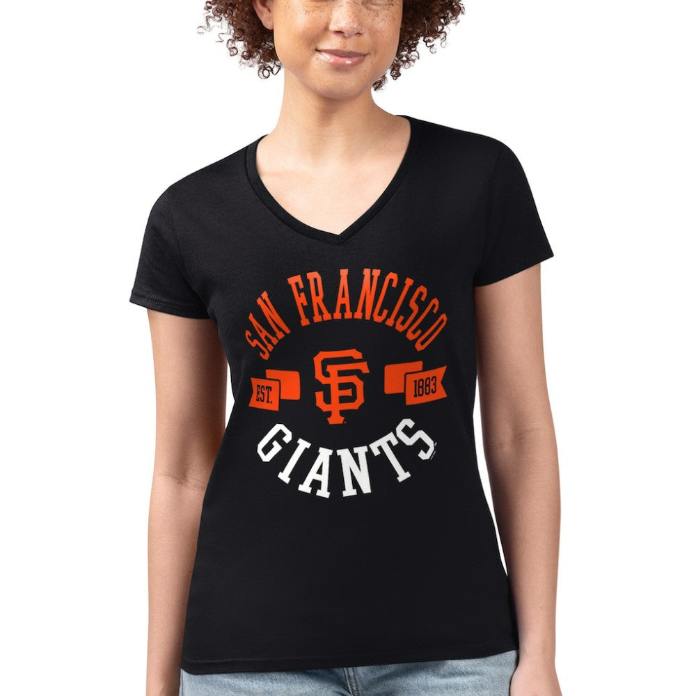 Black San Francisco Giants G-III 4Her by Carl Banks Women's Super-Slim Fit Lightweight City Graphic V-Neck T-Shirt