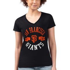 Black San Francisco Giants G-III 4Her by Carl Banks Women's Super-Slim Fit Lightweight City Graphic V-Neck T-Shirt