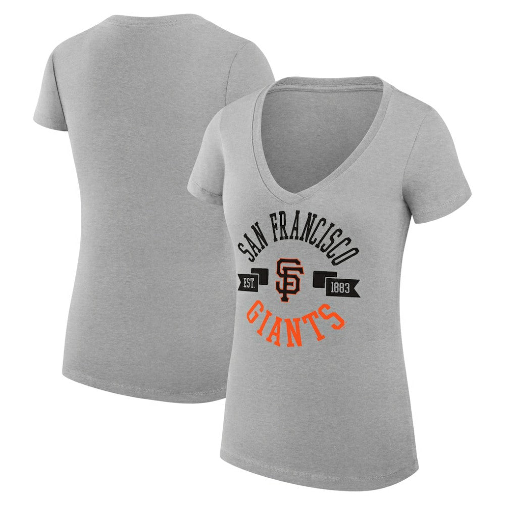 Heather Gray San Francisco Giants G-III 4Her by Carl Banks Women's Super-Slim Fit Lightweight City Graphic V-Neck T-Shirt