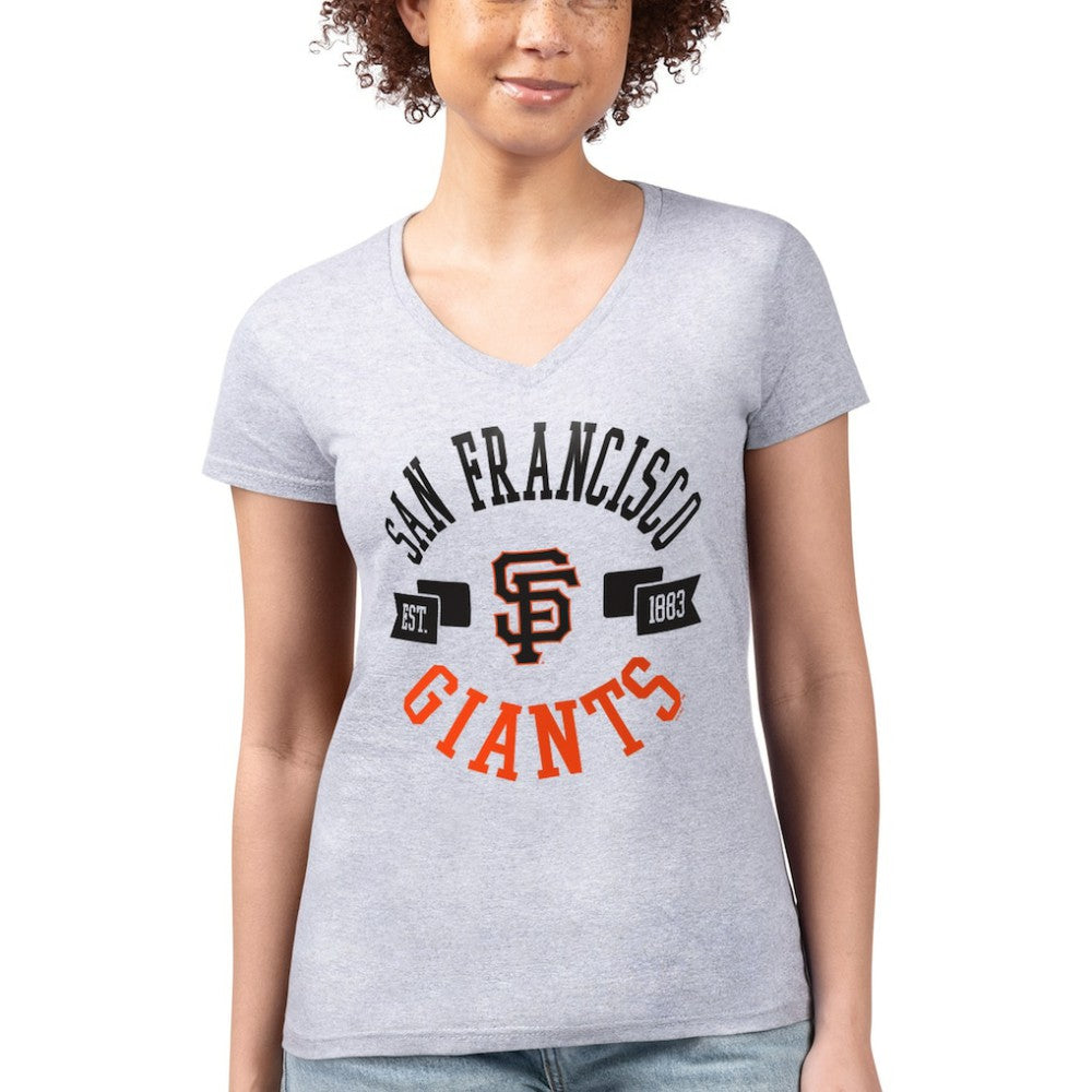 Heather Gray San Francisco Giants G-III 4Her by Carl Banks Women's Super-Slim Fit Lightweight City Graphic V-Neck T-Shirt