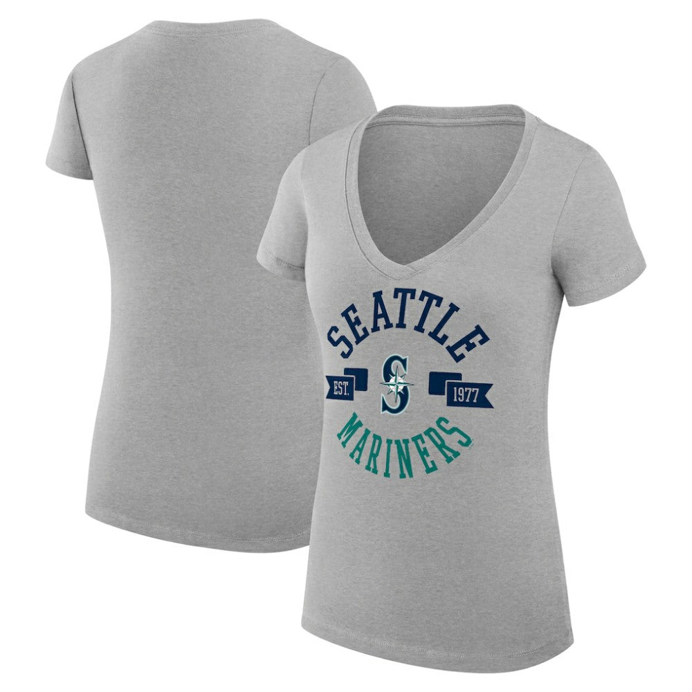 Heather Gray Seattle Mariners G-III 4Her by Carl Banks Women's Super-Slim Fit Lightweight City Graphic V-Neck T-Shirt