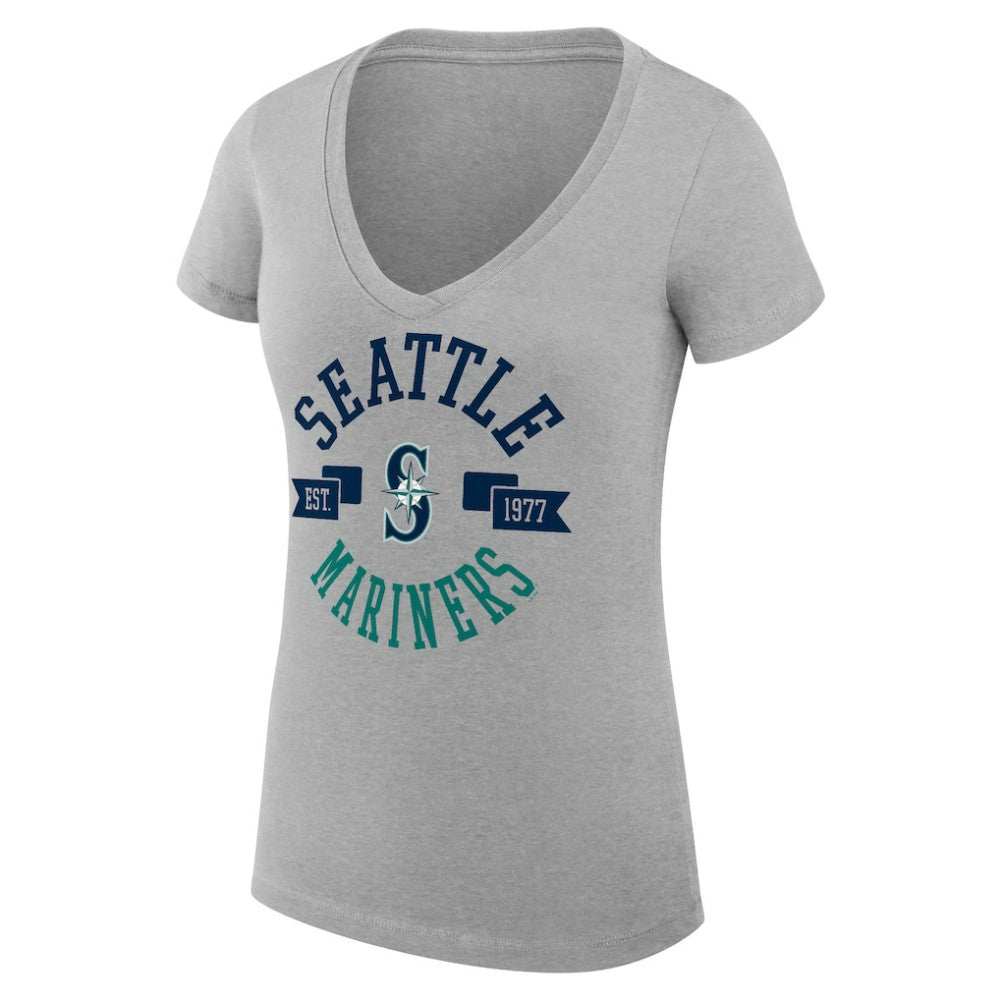 Heather Gray Seattle Mariners G-III 4Her by Carl Banks Women's Super-Slim Fit Lightweight City Graphic V-Neck T-Shirt