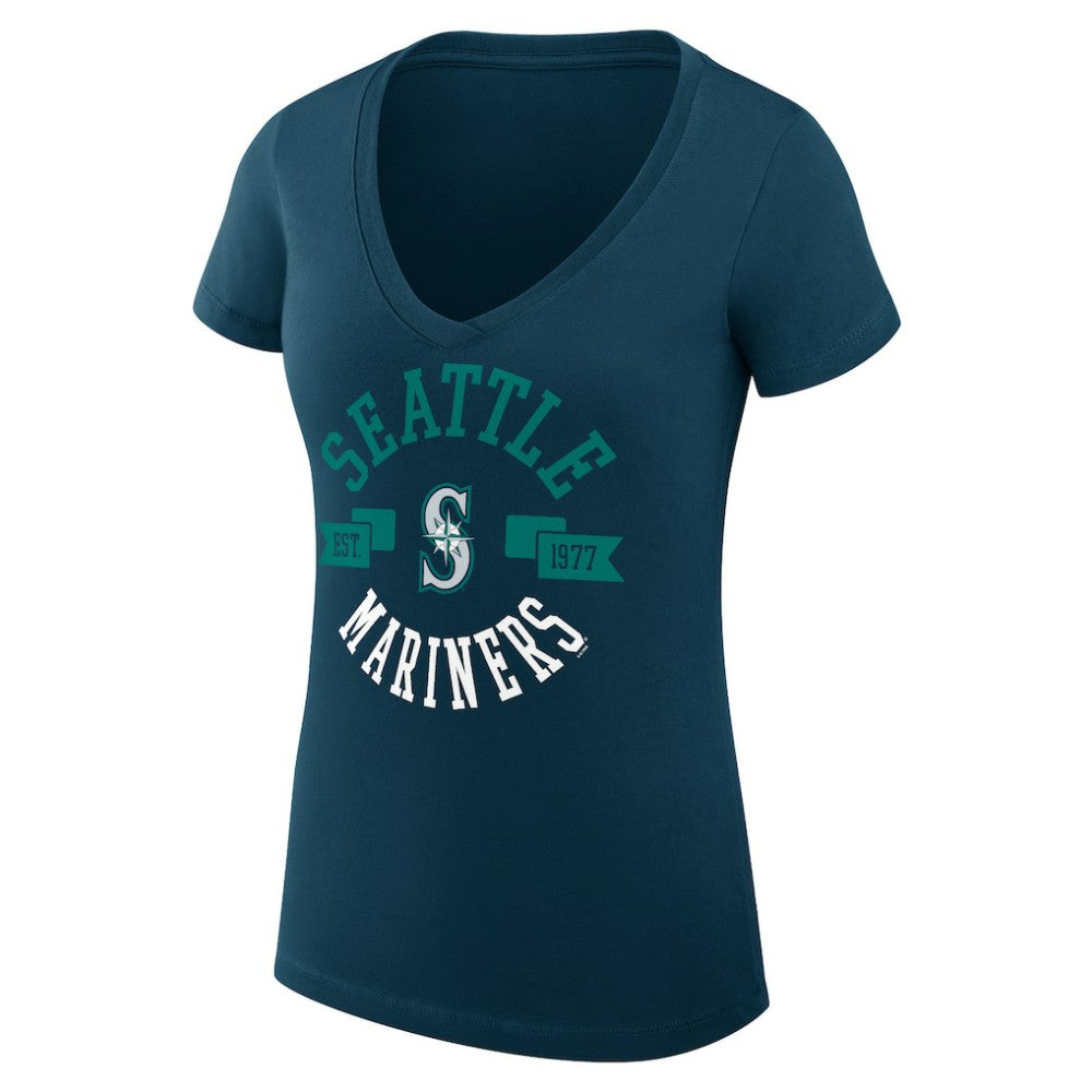 Navy Seattle Mariners G-III 4Her by Carl Banks Women's Super-Slim Fit Lightweight City Graphic V-Neck T-Shirt