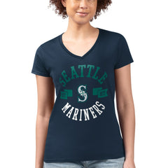 Navy Seattle Mariners G-III 4Her by Carl Banks Women's Super-Slim Fit Lightweight City Graphic V-Neck T-Shirt
