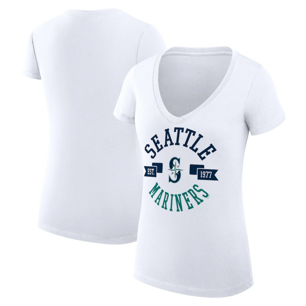 White Seattle Mariners G-III 4Her by Carl Banks Women's Super-Slim Fit Lightweight City Graphic V-Neck T-Shirt