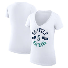 White Seattle Mariners G-III 4Her by Carl Banks Women's Super-Slim Fit Lightweight City Graphic V-Neck T-Shirt