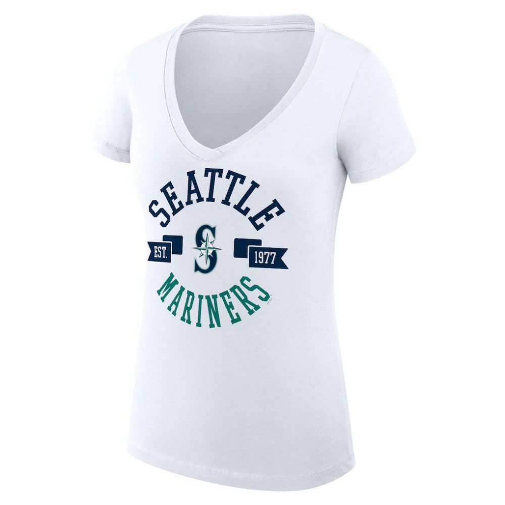 White Seattle Mariners G-III 4Her by Carl Banks Women's Super-Slim Fit Lightweight City Graphic V-Neck T-Shirt
