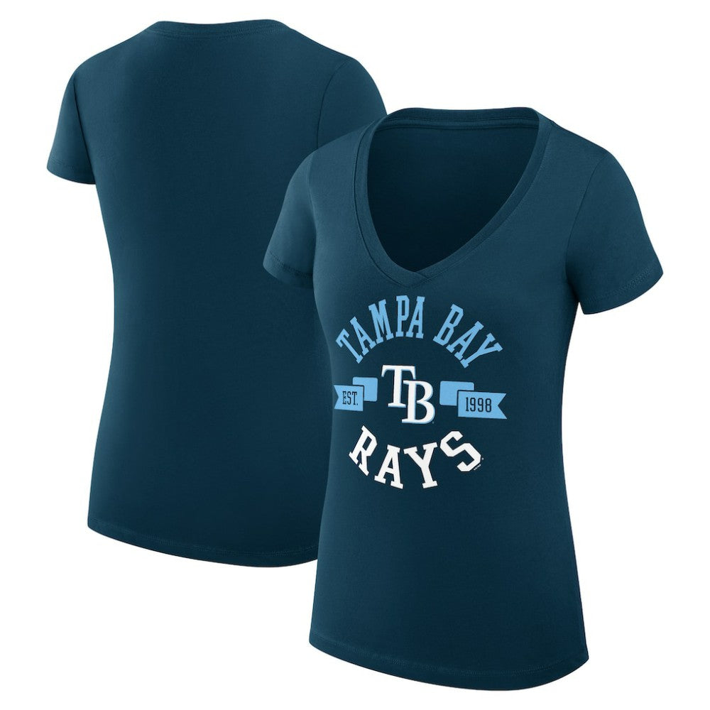 Navy Tampa Bay Rays G-III 4Her by Carl Banks Women's Super-Slim Fit Lightweight City Graphic V-Neck T-Shirt
