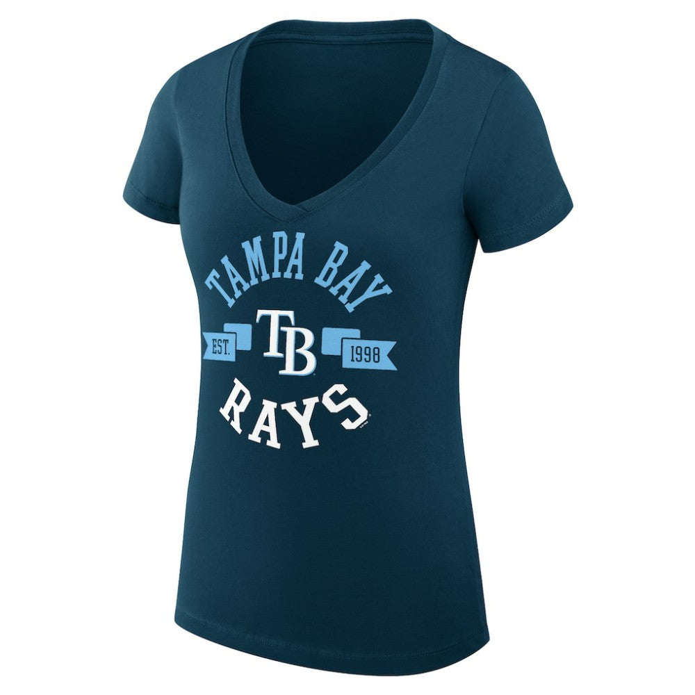Navy Tampa Bay Rays G-III 4Her by Carl Banks Women's Super-Slim Fit Lightweight City Graphic V-Neck T-Shirt