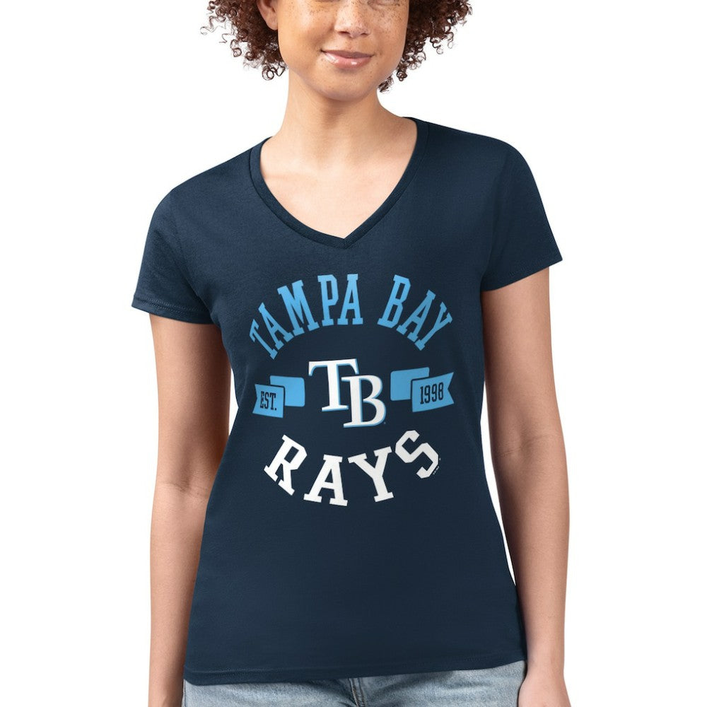Navy Tampa Bay Rays G-III 4Her by Carl Banks Women's Super-Slim Fit Lightweight City Graphic V-Neck T-Shirt