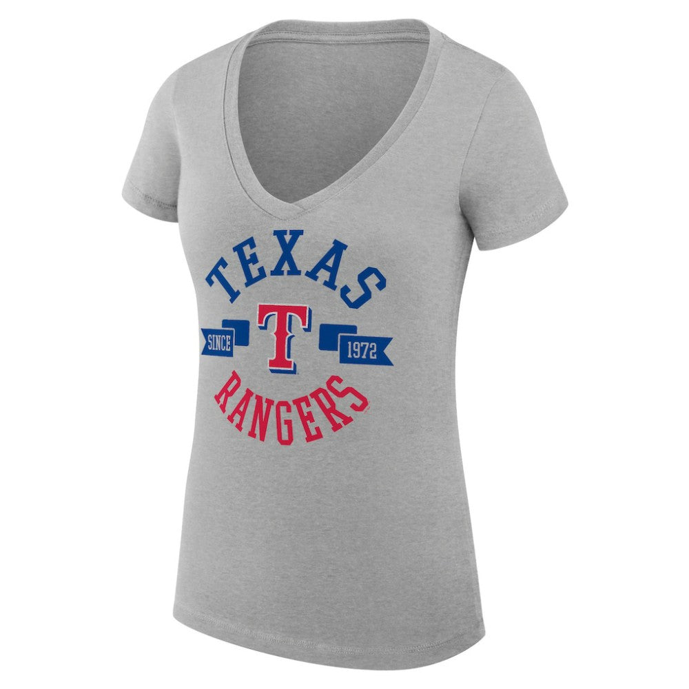 Heather Gray Texas Rangers G-III 4Her by Carl Banks Women's Super-Slim Fit Lightweight City Graphic V-Neck T-Shirt