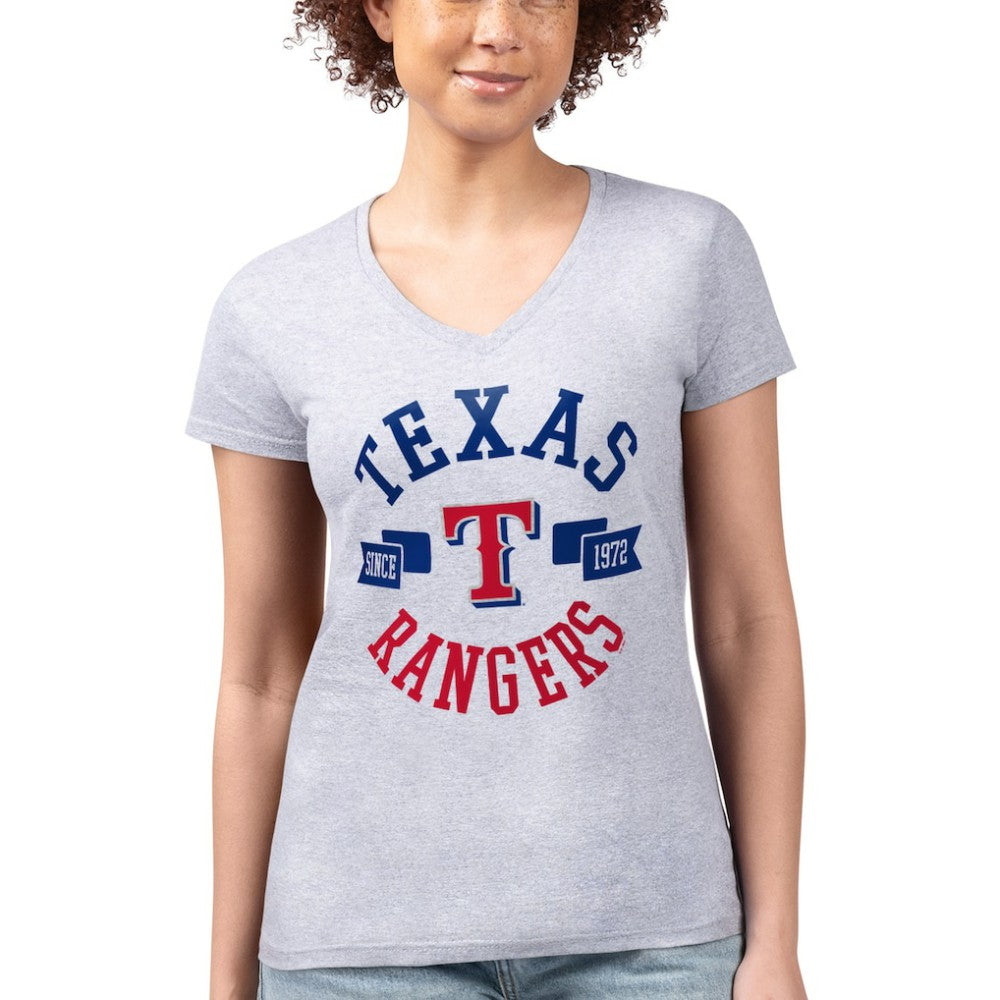 Heather Gray Texas Rangers G-III 4Her by Carl Banks Women's Super-Slim Fit Lightweight City Graphic V-Neck T-Shirt