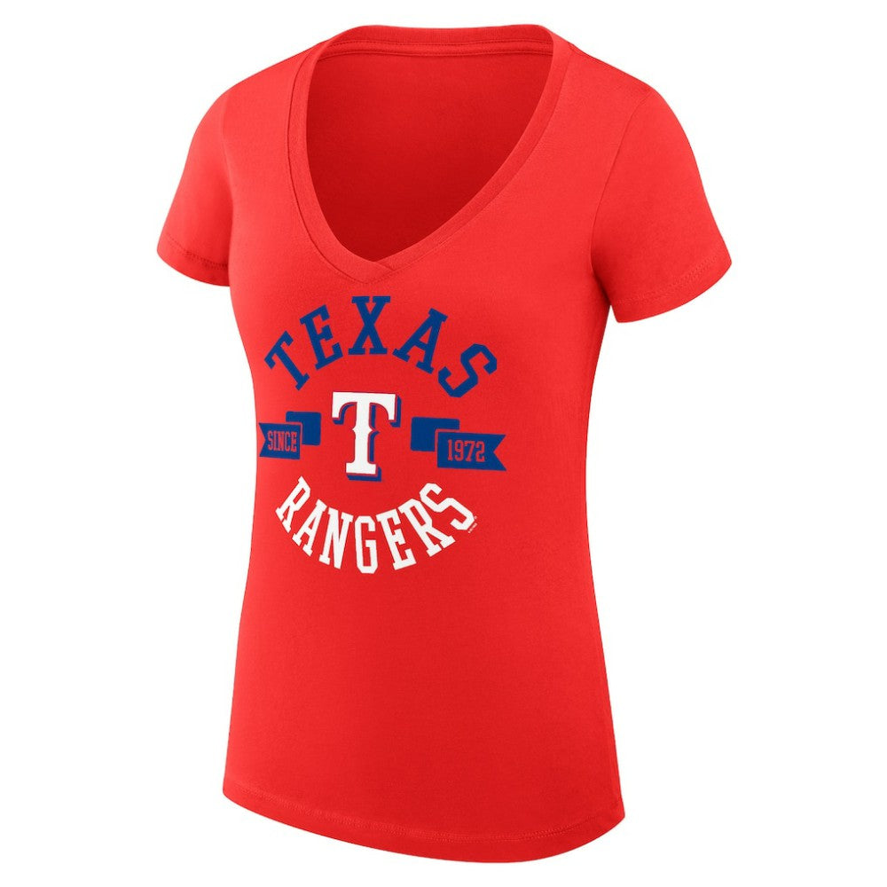 Red Texas Rangers G-III 4Her by Carl Banks Women's Super-Slim Fit Lightweight City Graphic V-Neck T-Shirt