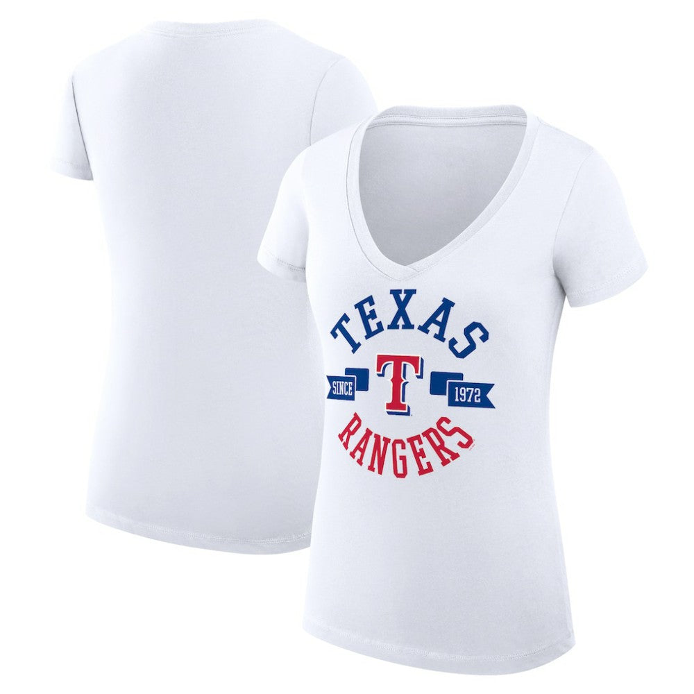 White Texas Rangers G-III 4Her by Carl Banks Women's Super-Slim Fit Lightweight City Graphic V-Neck T-Shirt