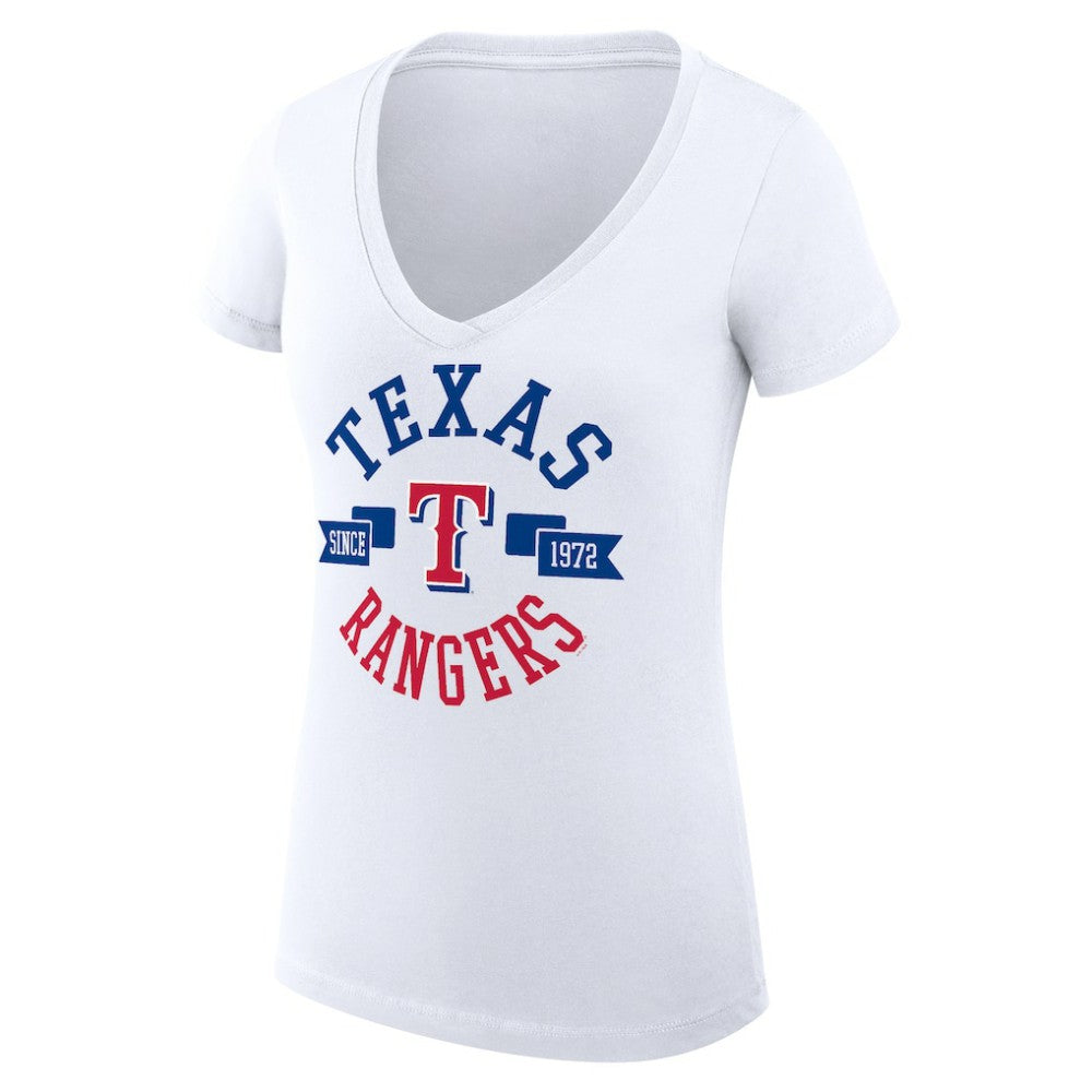 White Texas Rangers G-III 4Her by Carl Banks Women's Super-Slim Fit Lightweight City Graphic V-Neck T-Shirt
