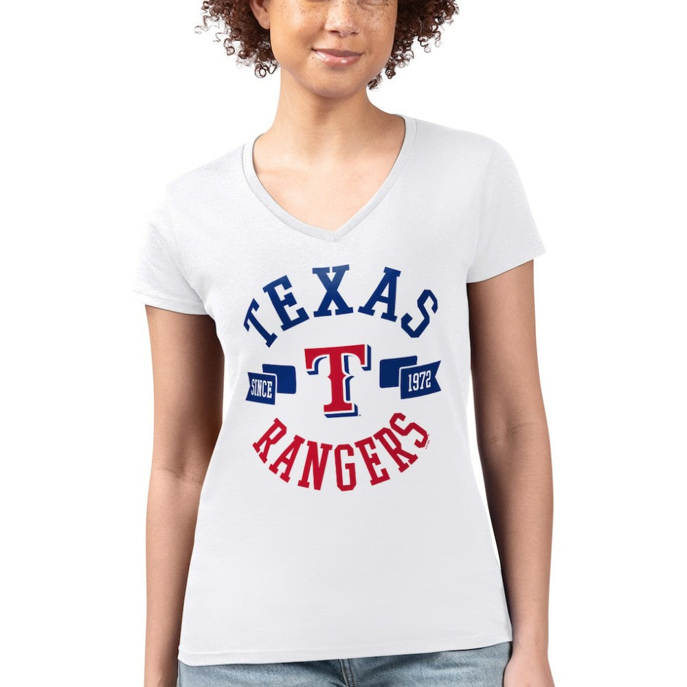 White Texas Rangers G-III 4Her by Carl Banks Women's Super-Slim Fit Lightweight City Graphic V-Neck T-Shirt