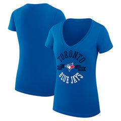 Royal Toronto Blue Jays G-III 4Her by Carl Banks Women's Super-Slim Fit Lightweight City Graphic V-Neck T-Shirt