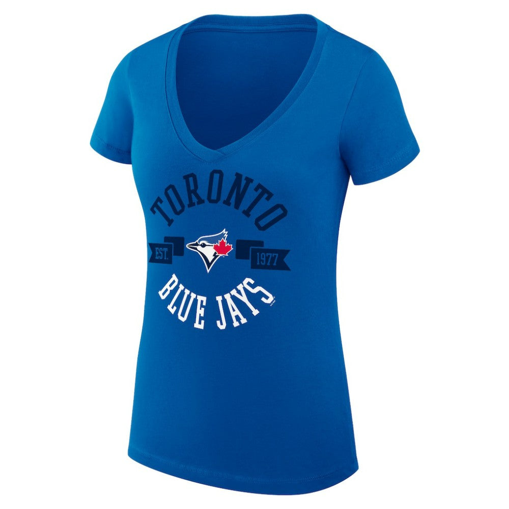 Royal Toronto Blue Jays G-III 4Her by Carl Banks Women's Super-Slim Fit Lightweight City Graphic V-Neck T-Shirt