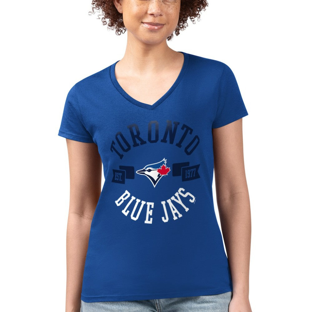 Royal Toronto Blue Jays G-III 4Her by Carl Banks Women's Super-Slim Fit Lightweight City Graphic V-Neck T-Shirt