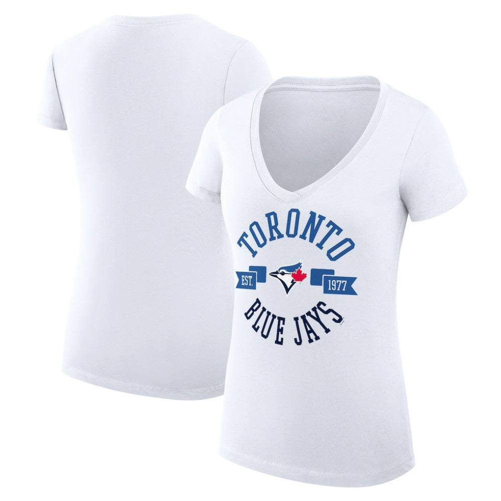 White Toronto Blue Jays G-III 4Her by Carl Banks Women's Super-Slim Fit Lightweight City Graphic V-Neck T-Shirt