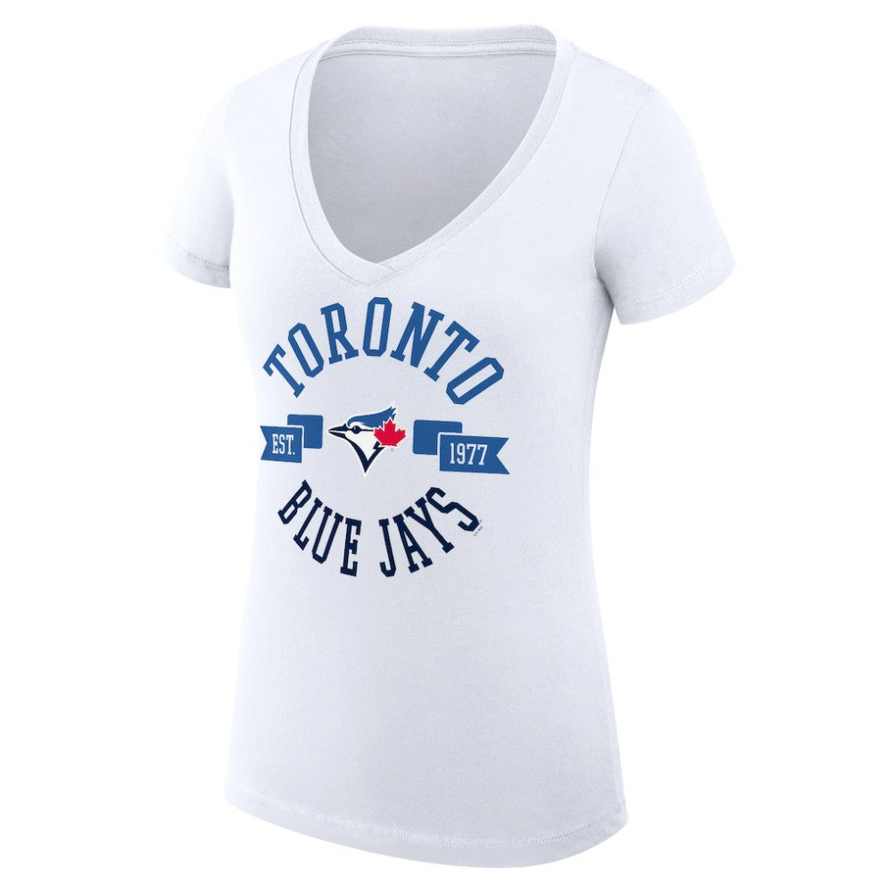White Toronto Blue Jays G-III 4Her by Carl Banks Women's Super-Slim Fit Lightweight City Graphic V-Neck T-Shirt
