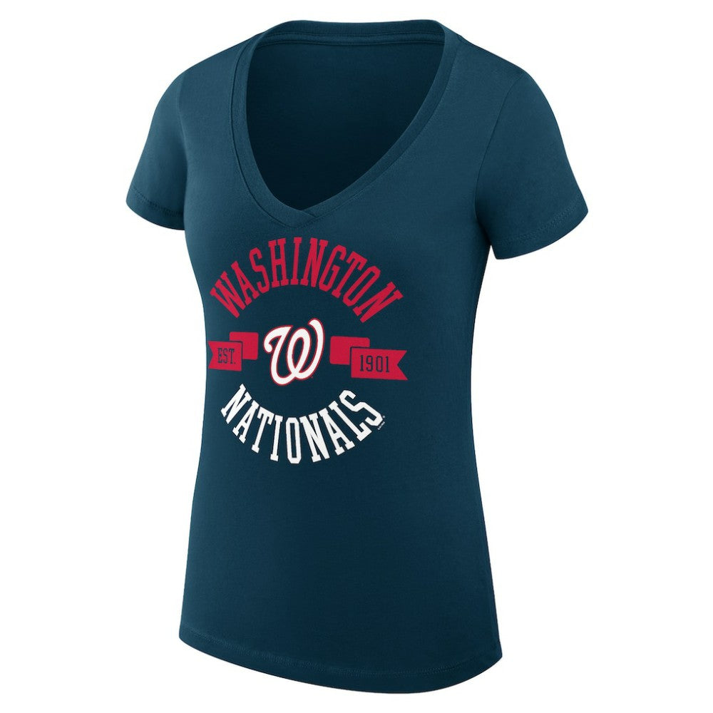 Navy Washington Nationals G-III 4Her by Carl Banks Women's Super-Slim Fit Lightweight City Graphic V-Neck T-Shirt