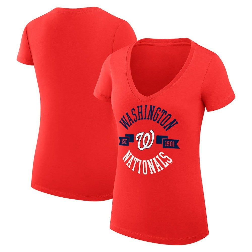 Red Washington Nationals G-III 4Her by Carl Banks Women's Super-Slim Fit Lightweight City Graphic V-Neck T-Shirt