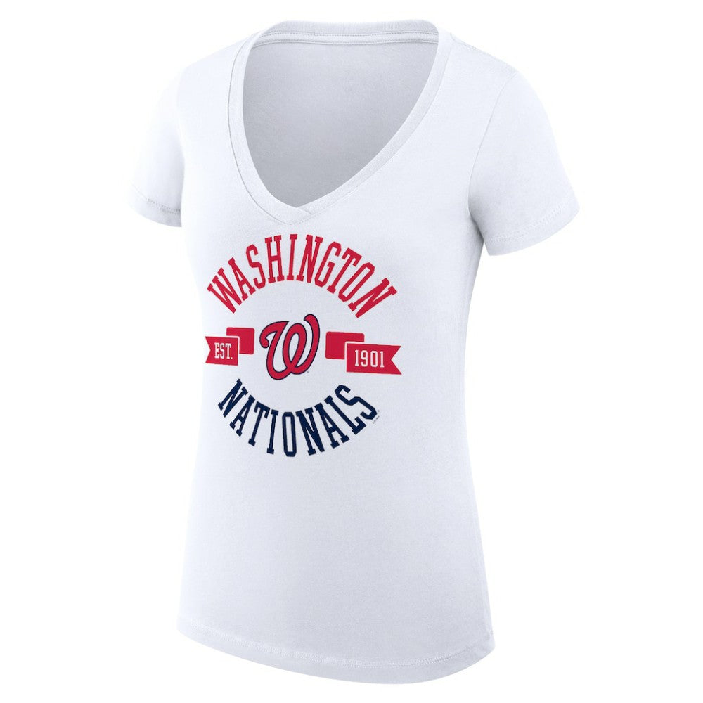 White Washington Nationals G-III 4Her by Carl Banks Women's Super-Slim Fit Lightweight City Graphic V-Neck T-Shirt
