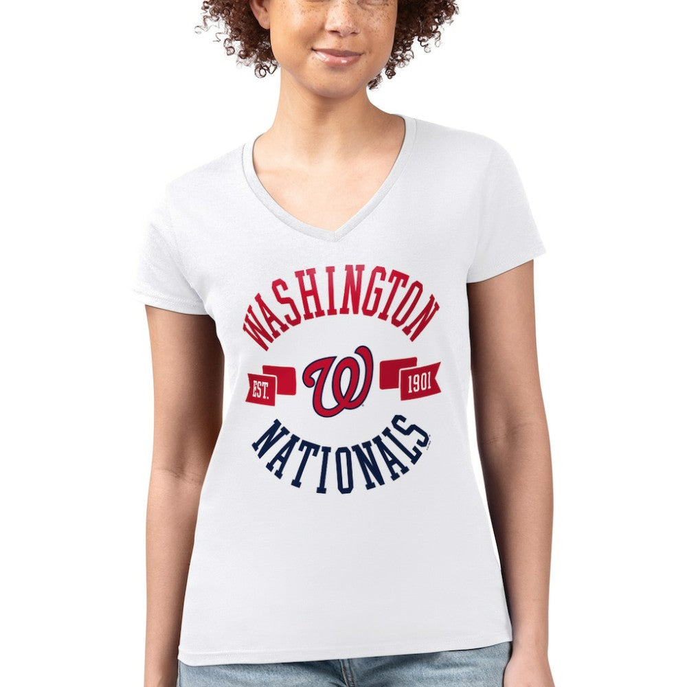 White Washington Nationals G-III 4Her by Carl Banks Women's Super-Slim Fit Lightweight City Graphic V-Neck T-Shirt