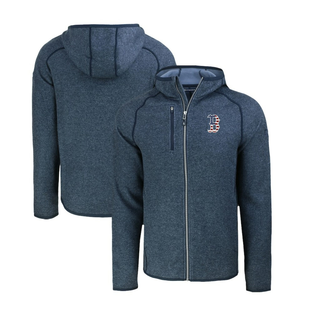 Heather Navy Boston Red Sox Cutter & Buck Stars & Stripes Mainsail Sweater-Knit Full-Zip Hoodie