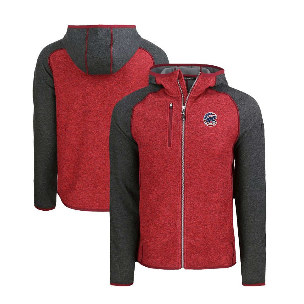 Heather Red/Heather Charcoal Chicago Cubs Cutter & Buck Stars & Stripes Mainsail Sweater-Knit Full-Zip Hoodie