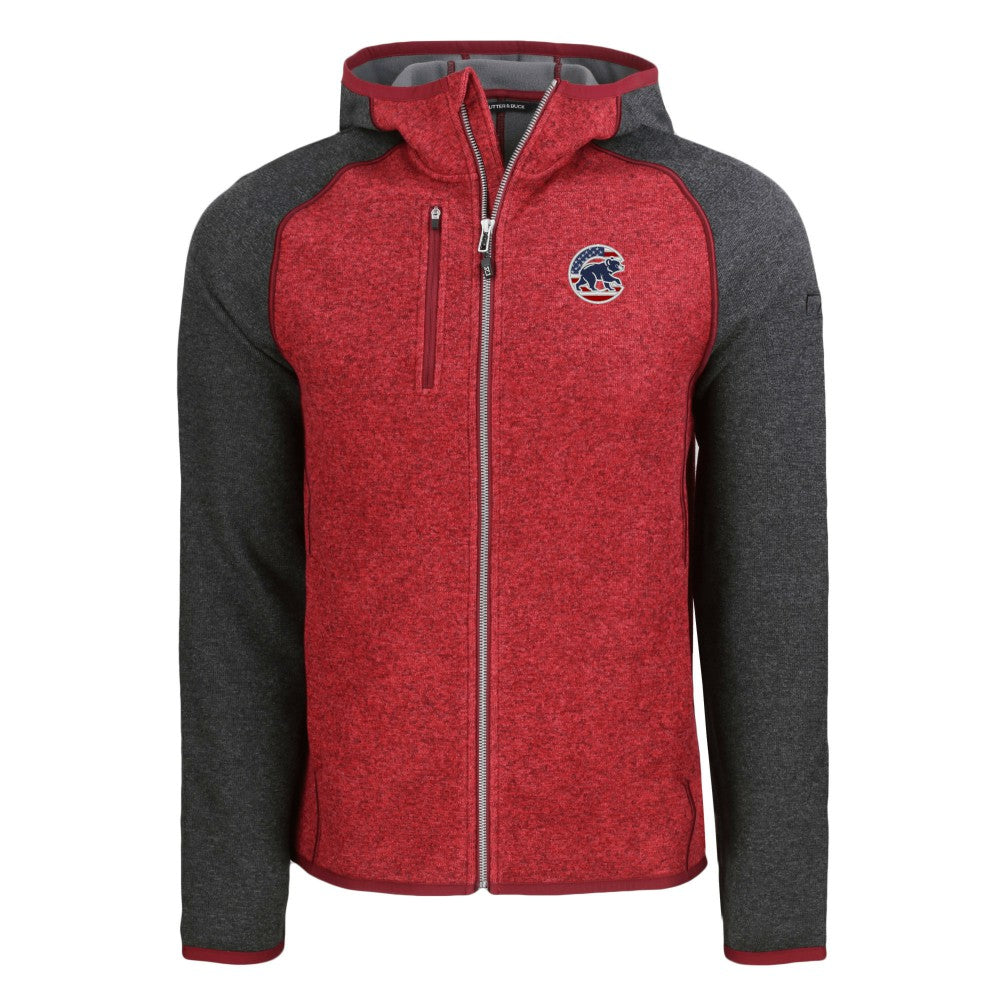 Heather Red/Heather Charcoal Chicago Cubs Cutter & Buck Stars & Stripes Mainsail Sweater-Knit Full-Zip Hoodie