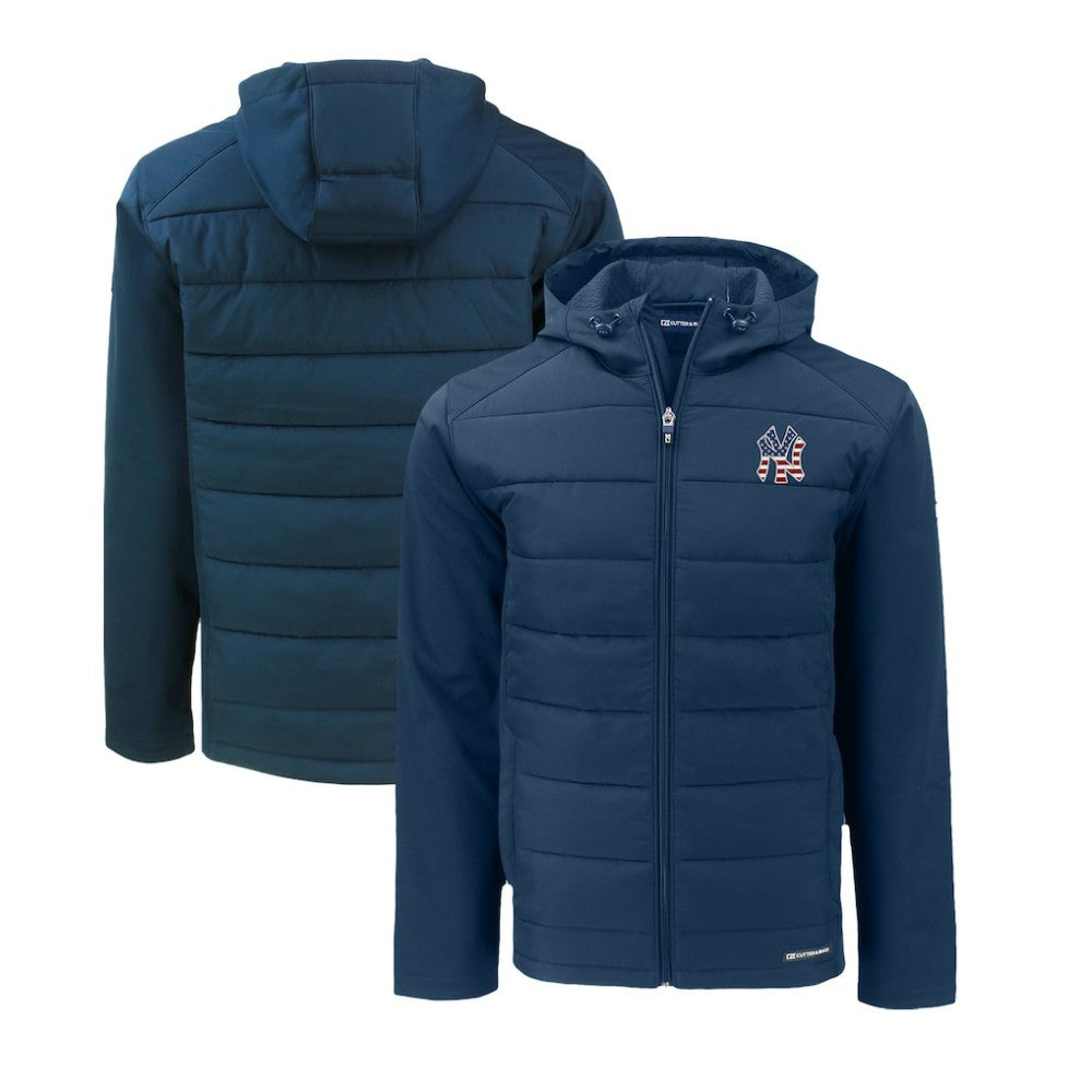 Navy New York Yankees Cutter & Buck Stars & Stripes Evoke Hybrid Eco Softshell Recycled Full-Zip Hoodie Jacket