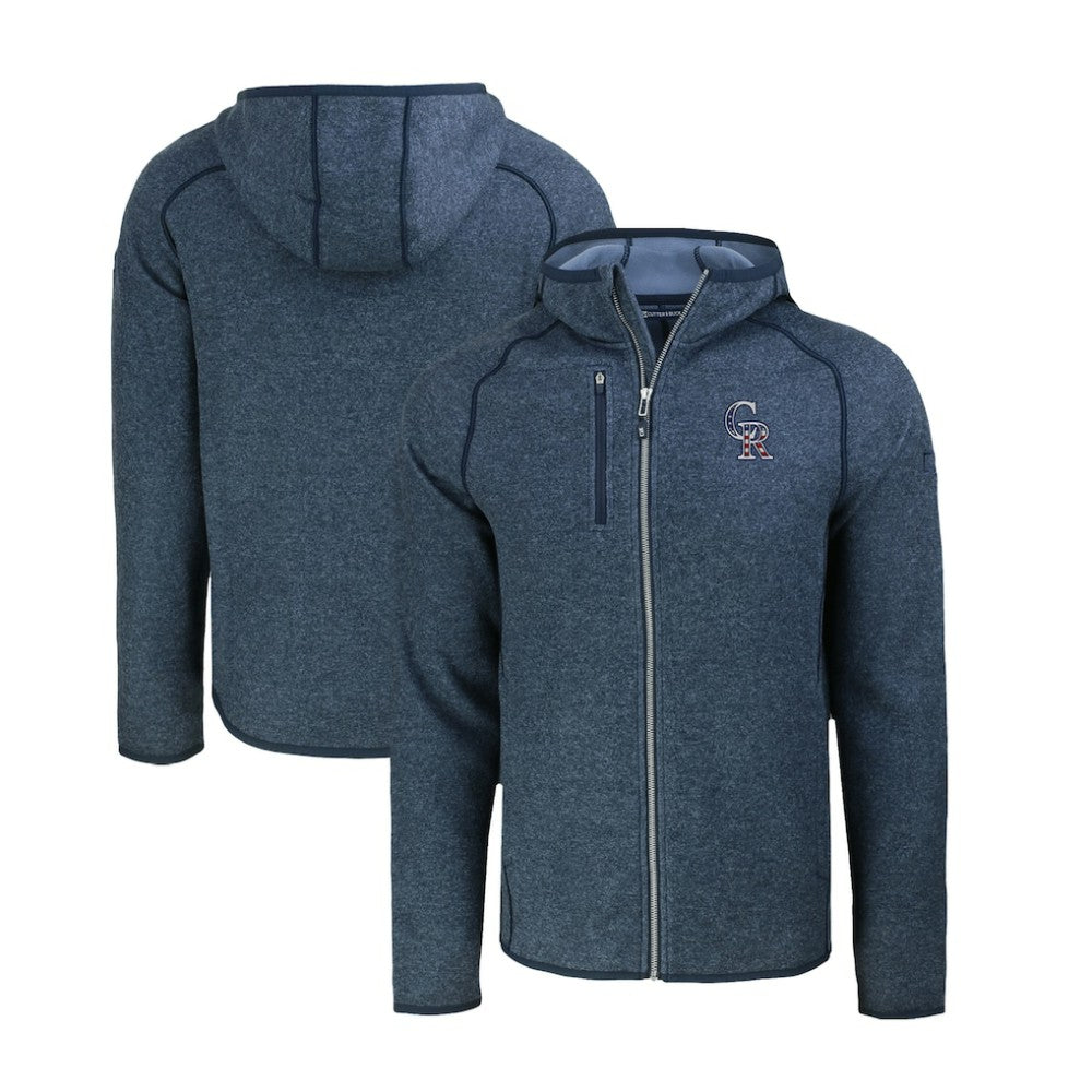 Heather Navy Colorado Rockies Cutter & Buck Stars & Stripes Mainsail Sweater-Knit Full-Zip Hoodie