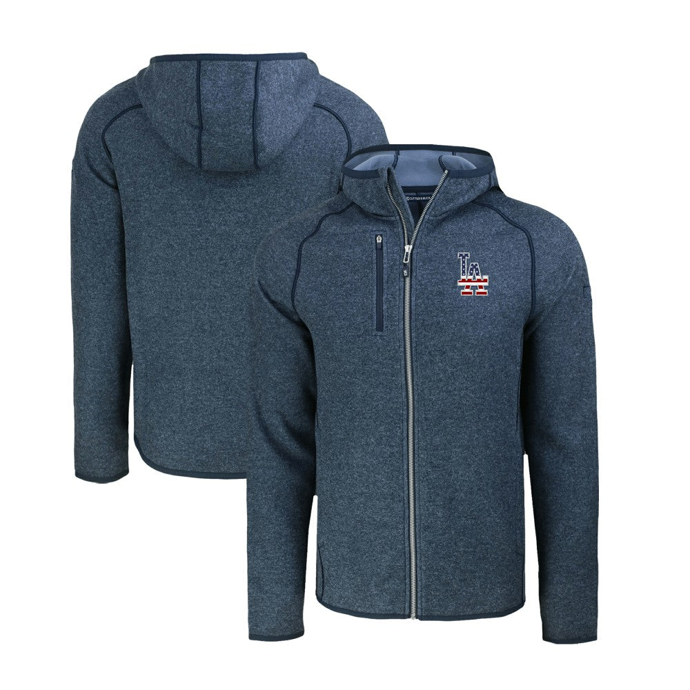 Heather Navy Los Angeles Dodgers Cutter & Buck Stars & Stripes Mainsail Sweater-Knit Full-Zip Hoodie