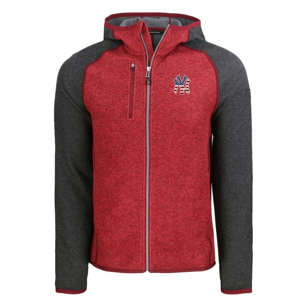 Heather Red/Heather Charcoal New York Yankees Cutter & Buck Stars & Stripes Mainsail Sweater-Knit Full-Zip Hoodie