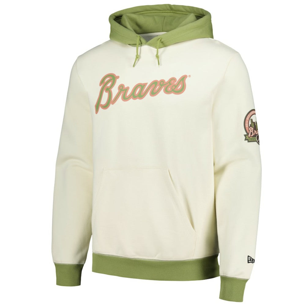 Cream/Green Atlanta Braves New Era Color Pop Pullover Hoodie