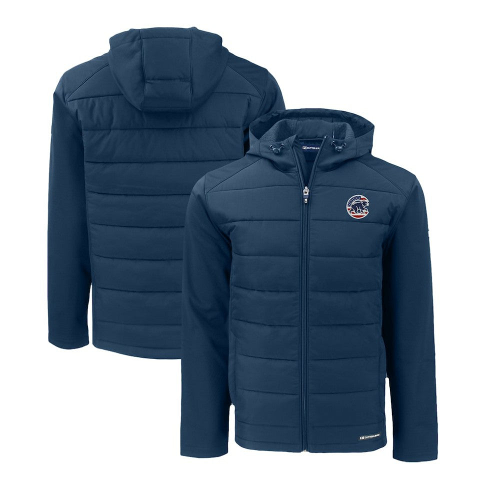 Navy Chicago Cubs Cutter & Buck Stars & Stripes Big & Tall Evoke Hybrid Eco Softshell Recycled Full-Zip Hoodie Jacket