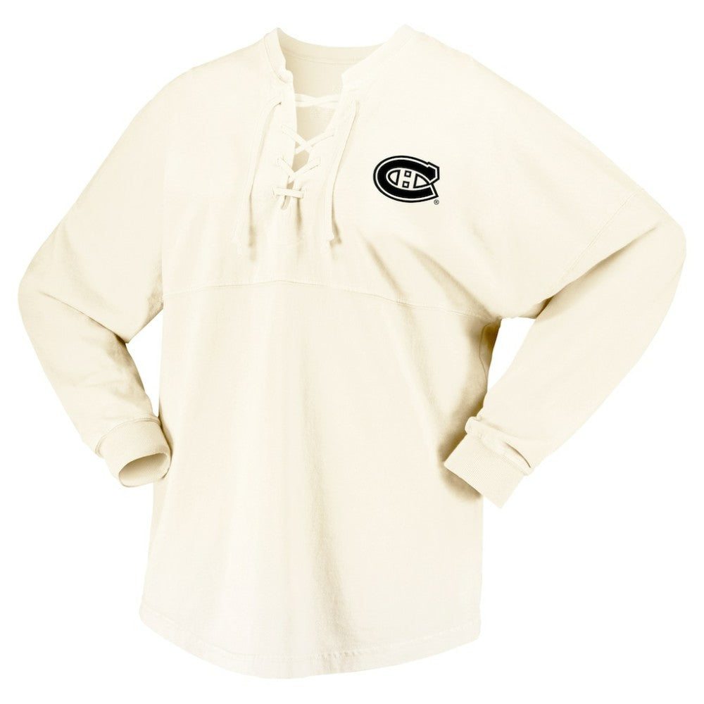 NHL Montreal Canadiens Fanatics Women's Original Six Lace-Up Spirit Jersey Long Sleeve T-Shirt
